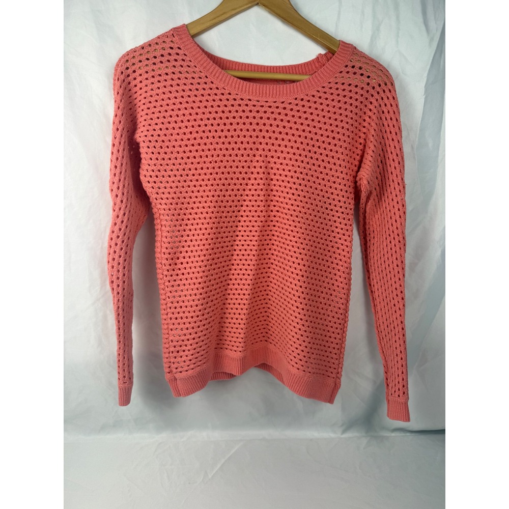 Sonoma Goods For Life Womens Small Coral Pink Open Knit Mesh Sweater Long Sleeve
